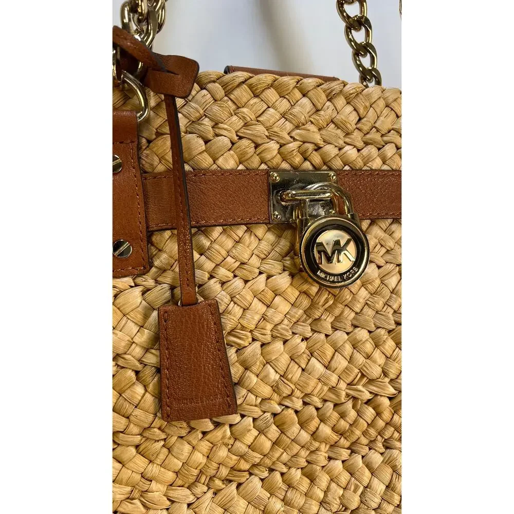 Michael Kors Hamilton Corn Husk Straw Tote Large Handbag